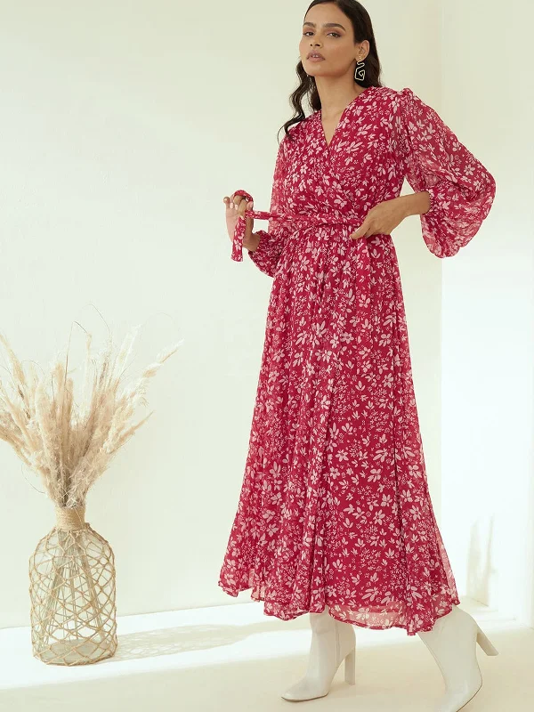 Refined Simplicity Odette Pink Rayon Stitched Printed Indo Western Dress For Women