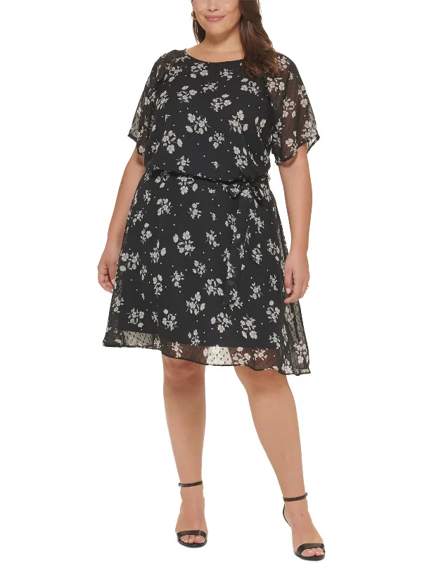 Seasonal Trend Plus Womens Chiffon Floral Fit & Flare Dress
