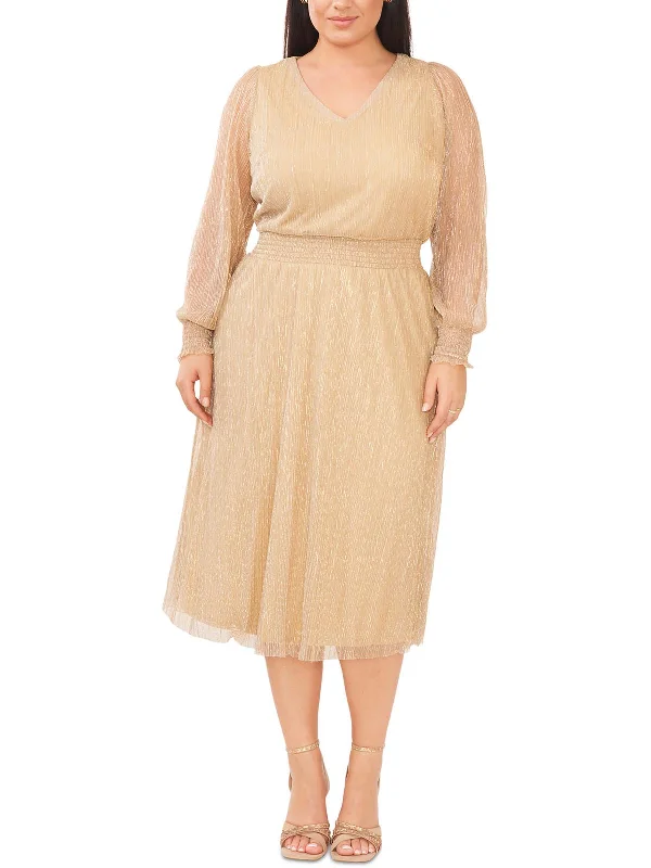 Save Big Plus Womens Metallic Midi Cocktail and Party Dress