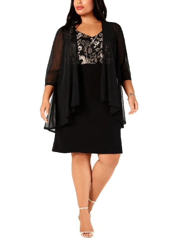 Redefining Women's Fashion Plus Womens Metallic Sheer Cocktail Dress