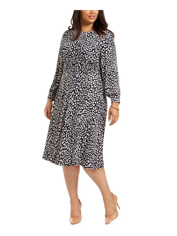 Dive Into Trendy Women's Fashion Plus Womens Printed Long Sleeve Midi Dress