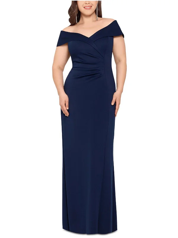 Fashion For Every Occasion Plus Womens Ruched Long Evening Dress