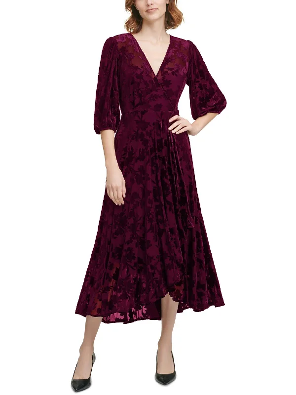 Quality Driven Apparel Plus Womens Velvet Surplice Maxi Dress