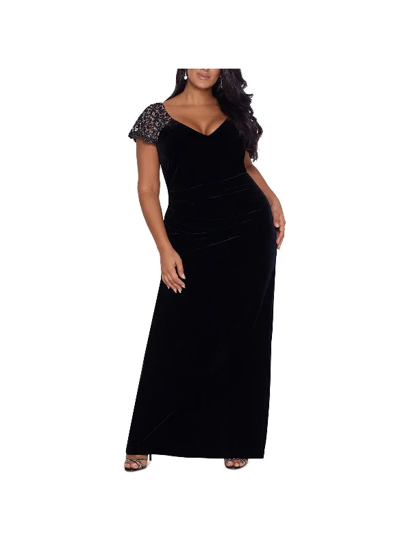 Mega Sale Plus Womens Velvet V-Neck Evening Dress