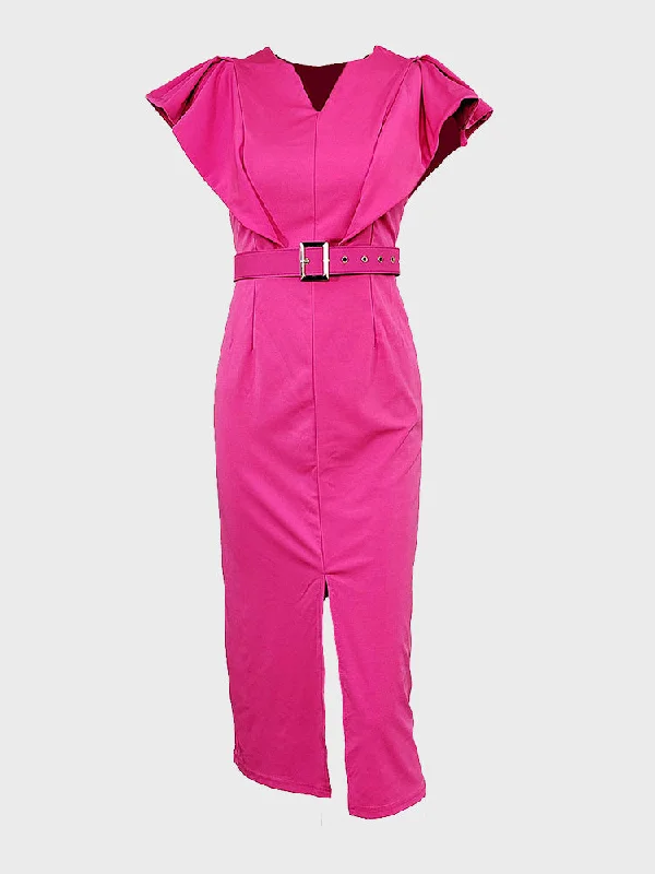 Mid - Week Surprise Split Hem Belted Dress