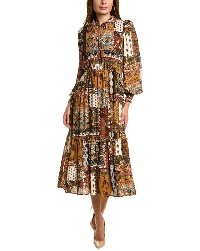 Cutting Edge Fashion T Tahari Patchwork Midi Dress