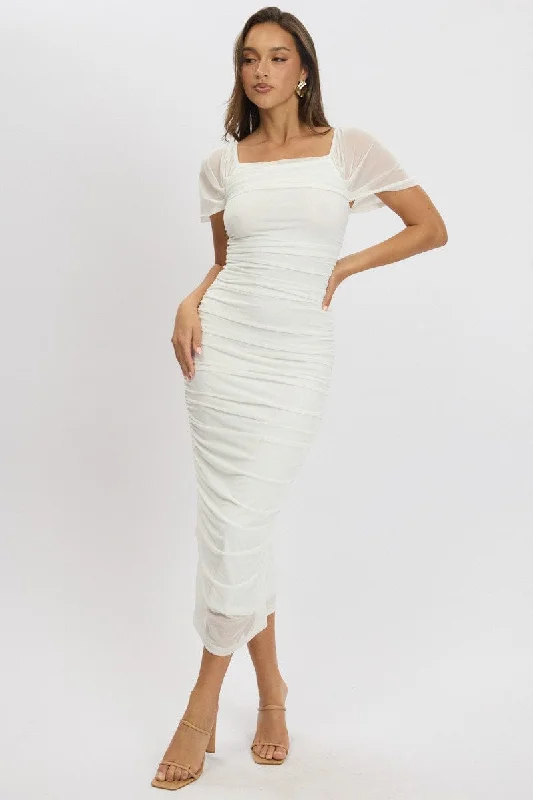 Minimalist Chic White Bodycon Dress Mesh