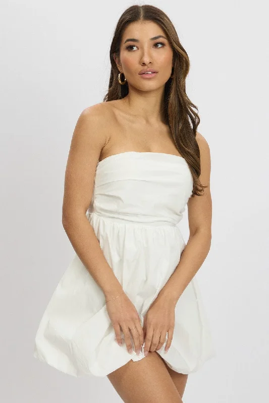 Exquisite Craftsmanship White Bubble Mini Dress Strapless