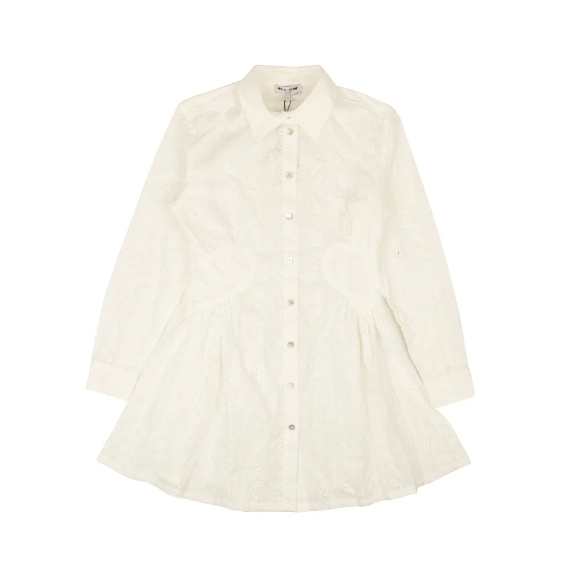 Vibrant Femme Fashion White Cotton Eyelet Long Sleeve Dress
