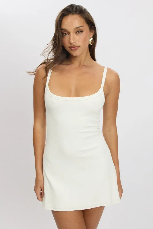 Romantic Detailing White Mini Dress Sleeveless