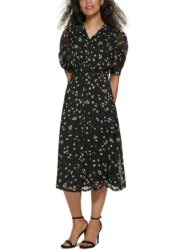 Sophisticated Outfits Womens Chiffon Floral Print Midi Dress