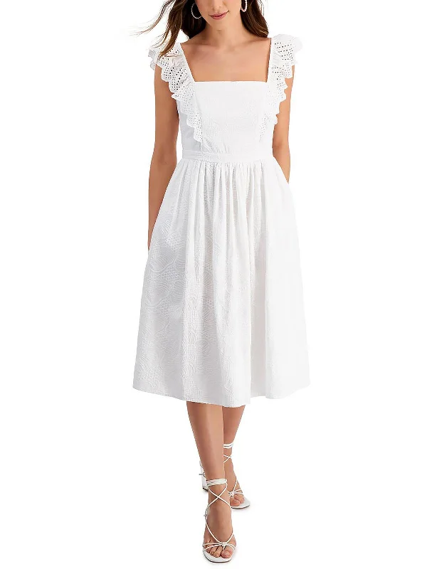 Art Deco Geometric Pattern Look Womens Eyelet Midi Fit & Flare Dress