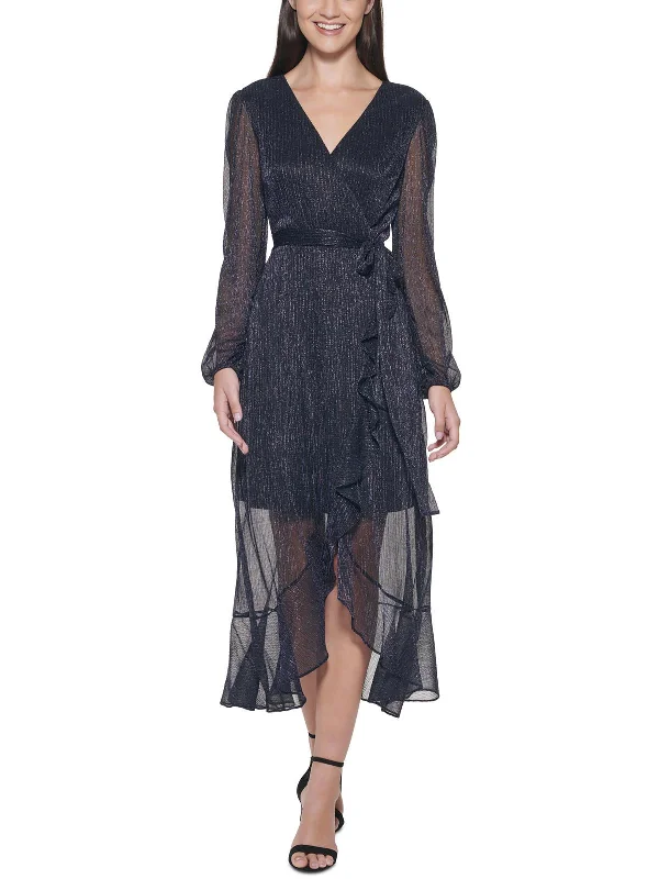 Big Discounts Womens Faux Wrap Metallic Midi Dress
