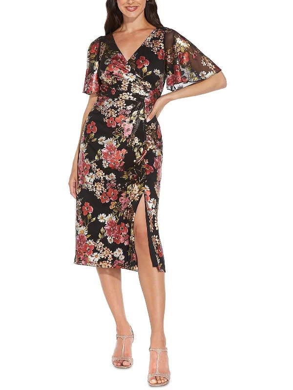 Premium Style Womens Floral Metallic Cocktail and Party Dress