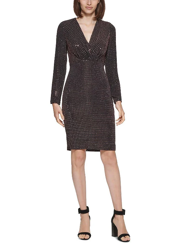 Trendy Attire For Her Womens Knit Metallic Sheath Dress