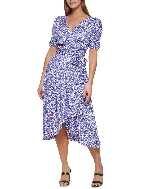 Unleash Your Style Womens Midi Floral Wrap Dress