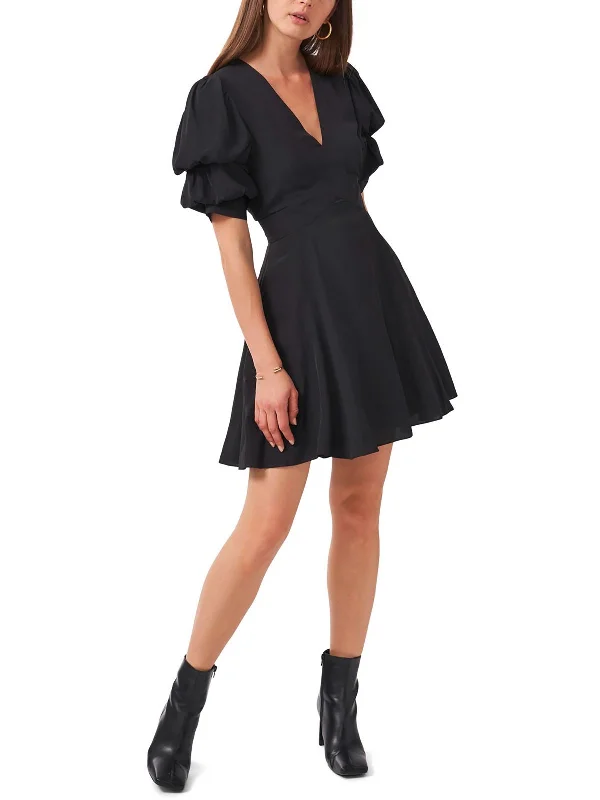 Casual Chic Womens Puff Sleeve V-Neck Fit & Flare Dress