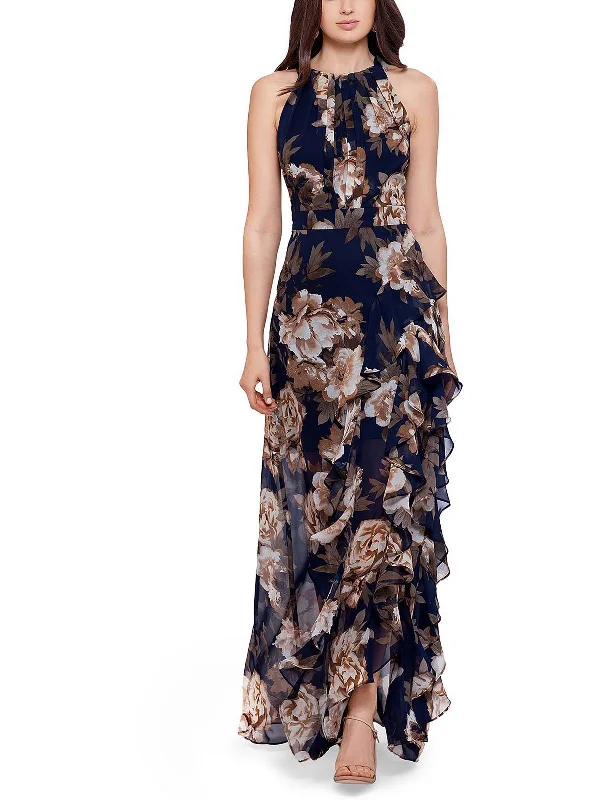Stylish Statements Womens Ruffle Trim Maxi Evening Dress