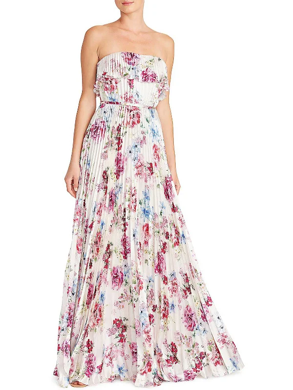 Special Offer Womens Satin Floral Print Evening Dress