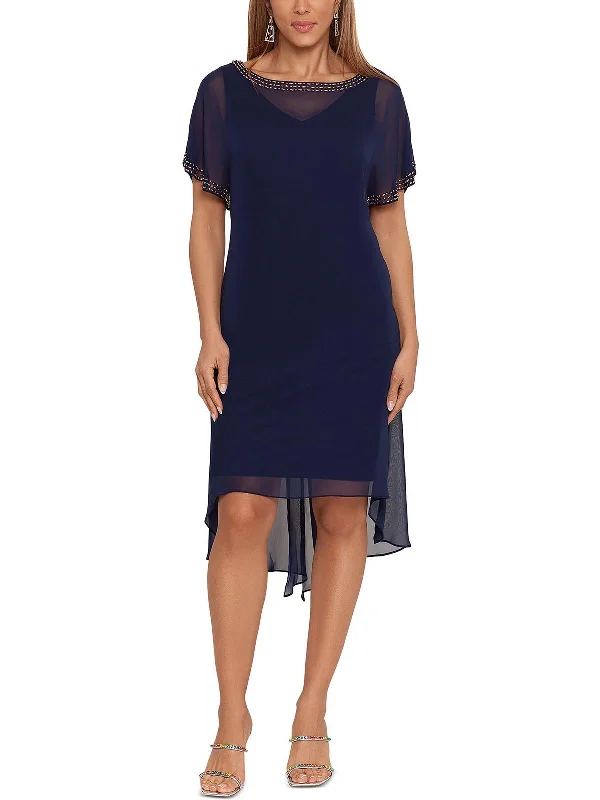 Chic Sophistication Womens Sheer Midi Cocktail and Party Dress