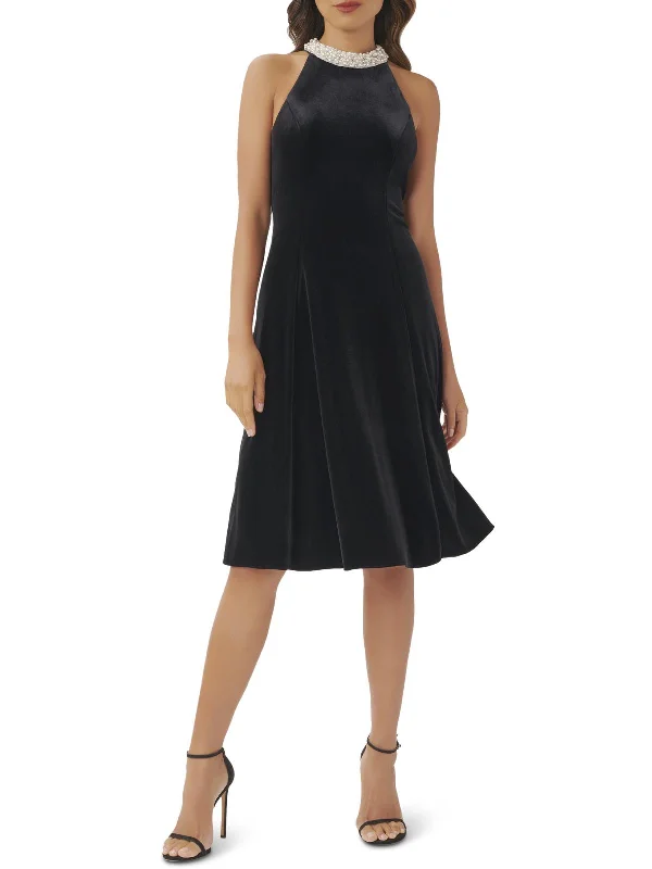 Beat The Heat In Tropical Styles Womens Velvet Mid Calf Fit & Flare Dress