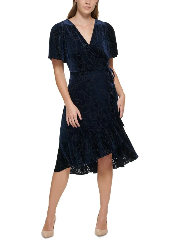 Versatile Style Wardrobe Womens Velvet Midi Wrap Dress