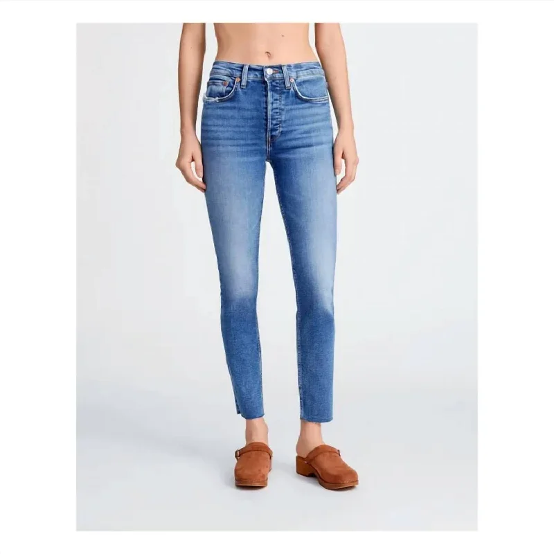 Timeless Elegance Redefined 90S High Rise Ankle Crop Jeans In Indigo Storm