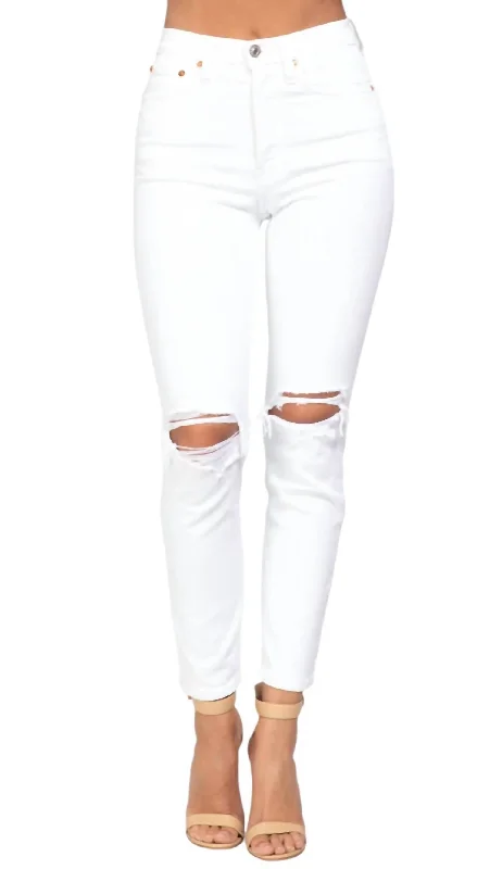 Trendy Fashion for Women 90's High Rise Ankle Crop Jeans In White Destroy