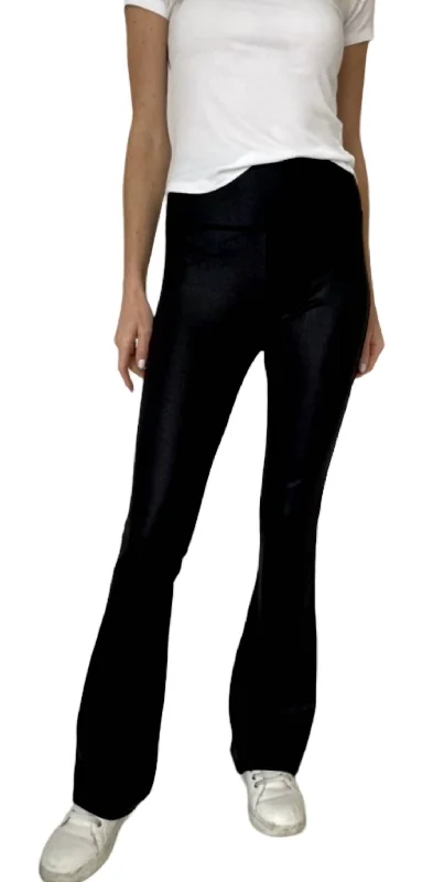 Casual Weekend Relaxed Style Coated Headliner Flare Pant In Black