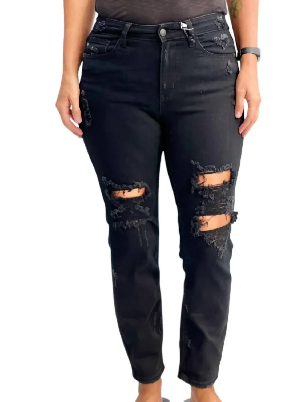 Exclusive Discount Distressed Dark Knight Boyfriend Jeans In Black