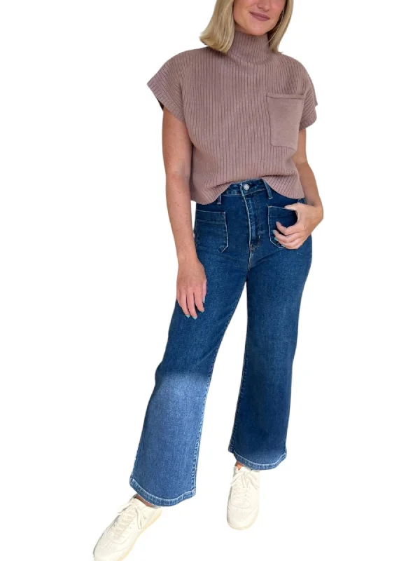 Vintage Retro Party Wear Emmy Wide Leg Jeans In Dark Denim