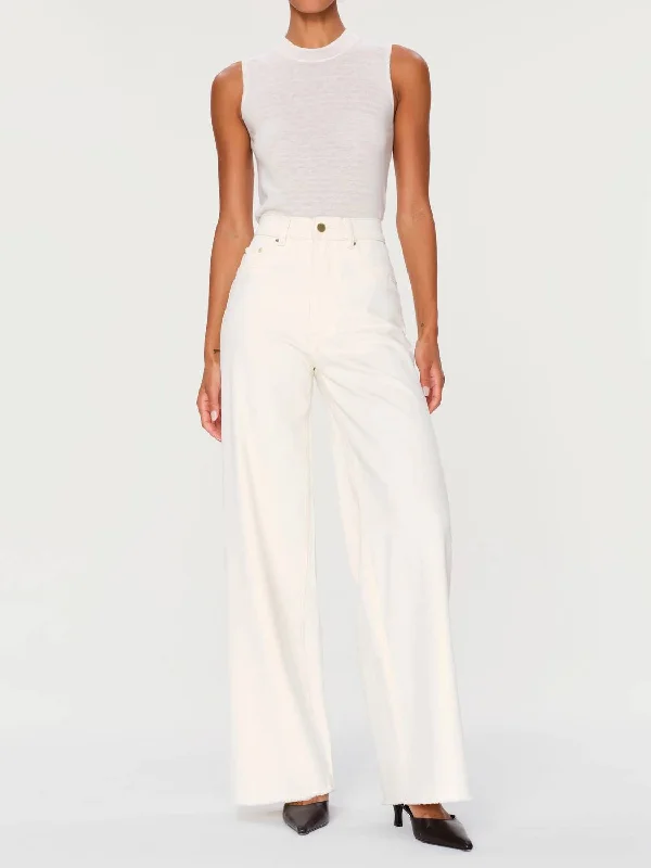 Bold Fashion Hepburn Wide Leg High Rise Vintage 31" Jeans In Eggshell