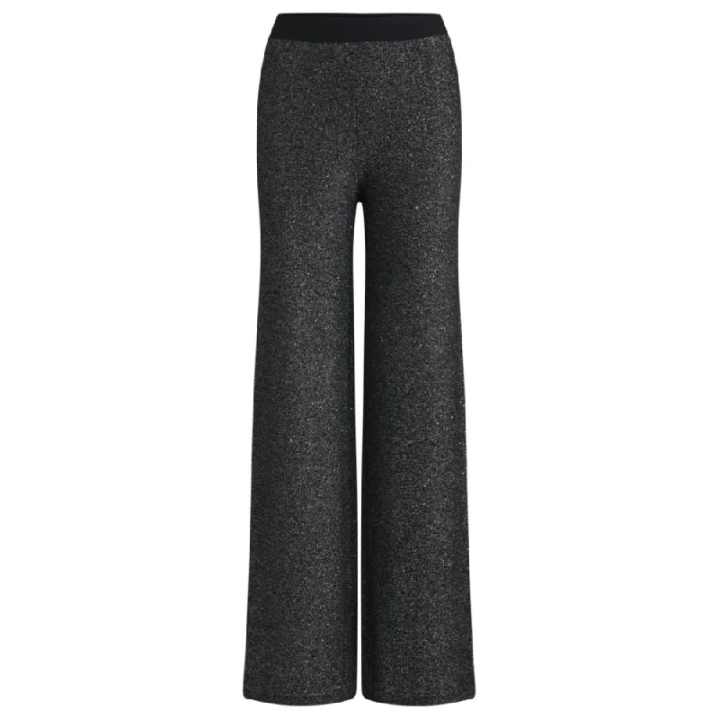 Chic Style Knitted straight-leg trousers in sequinned yarns