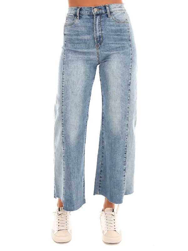 The Epitome Of Modern Women's Fashion Last Minute Colorblock Raw Hem Jeans In Denim