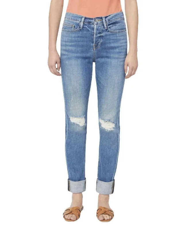 All Season Basics Discount Le Beau Ankle Straight Leg Boyfriend Jeans In Cleo Rips