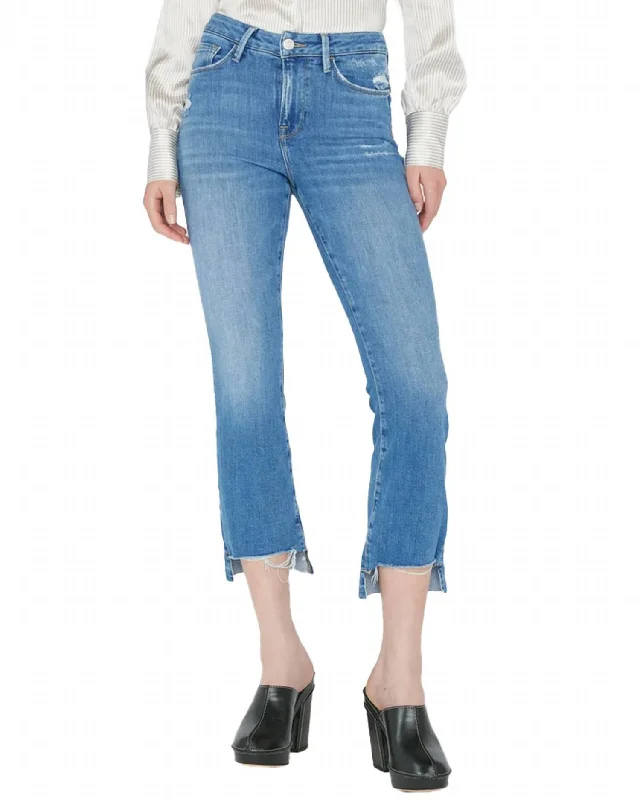 Coastal Beach - Inspired Style Le Crop Mini Boot Raw Jean In Drizzle Rips Chew