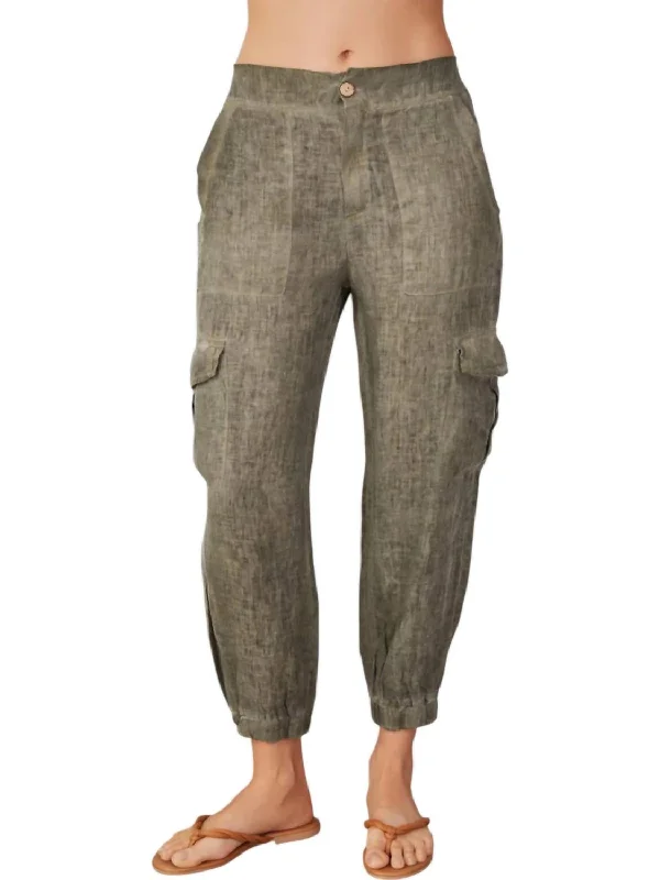 Wardrobe Update Linen Cargo Pants In Antique Army Green