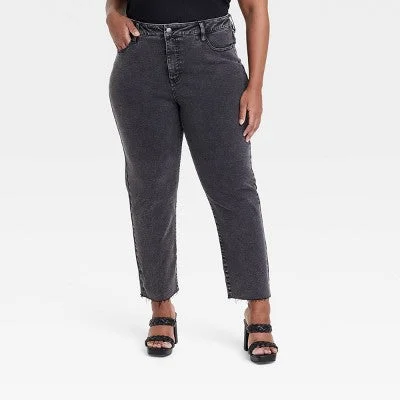 Browse Our Top Products Ava & Viv Womens Plus High Rise Classic Fit Crop Slim Straight Jeans Midweight