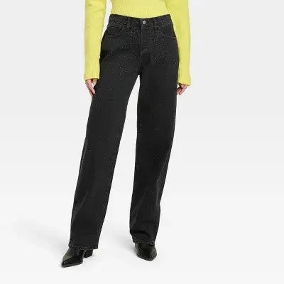 Formal Outfit Universal Thread Women's Rhinestones Embellished Baggy Jeans Relaxed Leg