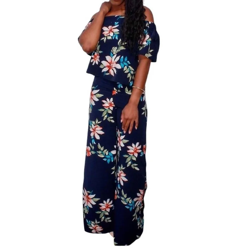 Fashion Forward, Function First Top And Pant Set In Navy Multi