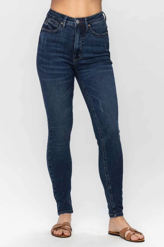 Valentine's Special Tummy Control Skinny Jeans In Dark Blue