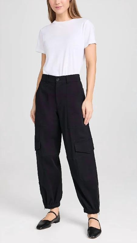 Unleash Your Trend Driven Style Washed Cotton Twill Cargo Pants In Black