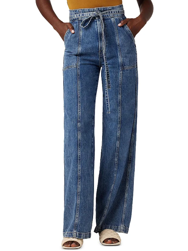 Trendy Fashion for Women Womens Belted Denim Wide Leg Jeans