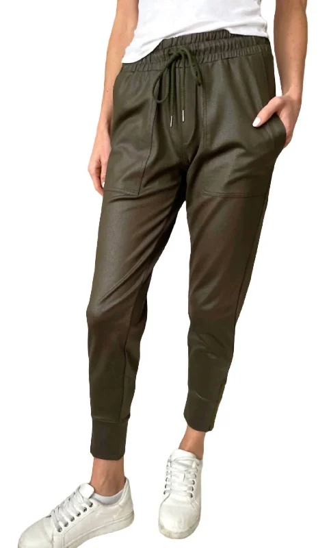 Fashion Frontiers Women's Coated Headliner Zip Jogger In Olive